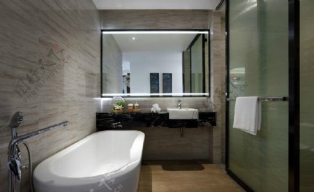 中式简约室内卫生间浴缸效果图