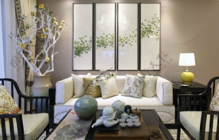 现代儒雅中式古典客厅装饰画效果图