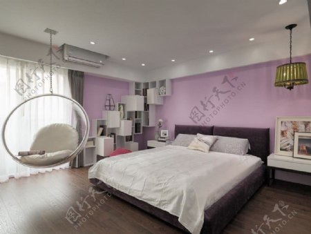 室内卧室紫色背景墙效果图