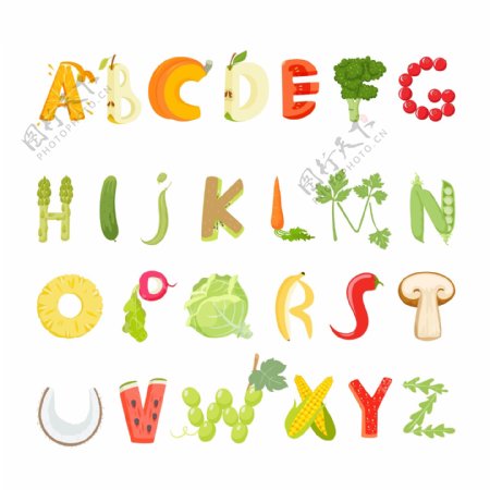 蔬菜字母矢量素材