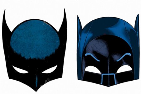 两个蓝黑色黑面具免抠png透明图层素材