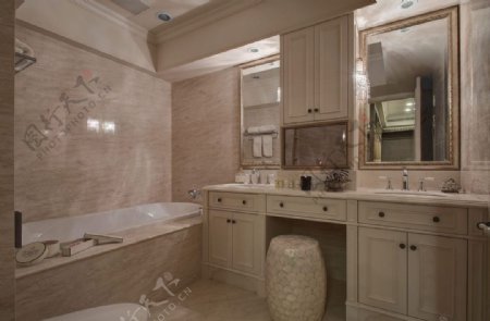 现代时尚浴室白色瓷砖背景墙室内装修效果图