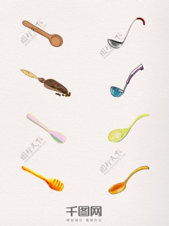8款手绘风格不同种类的勺子