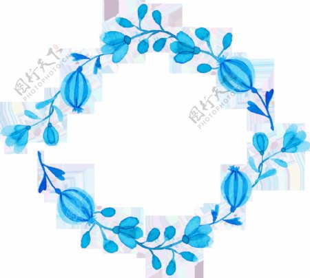 圆形蓝色花卉卡通透明素材