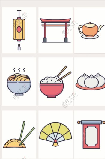 中国素描传统食物物件矢量图形
