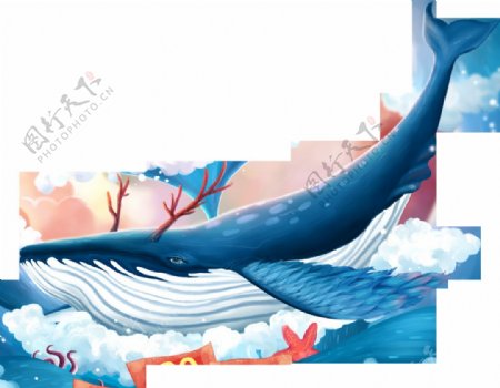 卡通漂浮鲸鱼png元素素材
