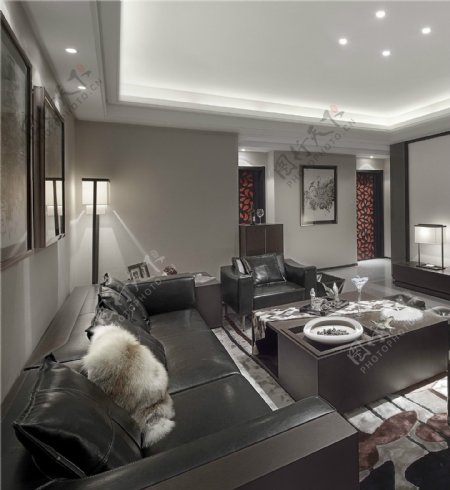 现代低调沉稳客厅深灰色沙发室内装修效果图