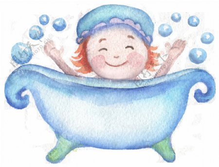 蓝泡浴缸卡通透明装饰素材