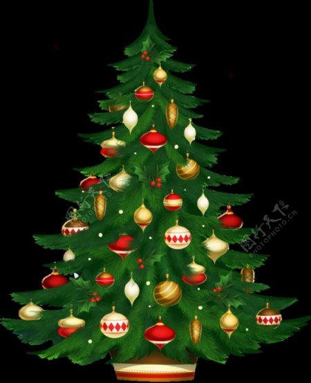 挂满彩色吊球的圣诞树元素