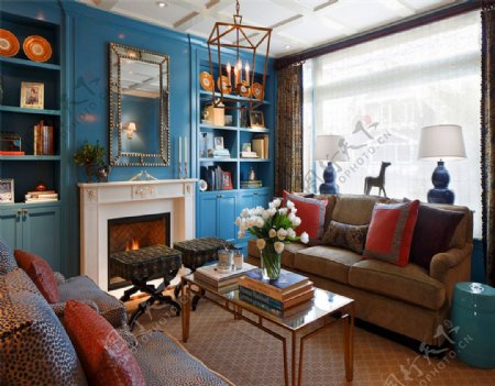 小客厅蓝色墙面柜设计家装效果图