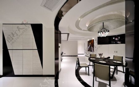 港式轻奢客厅白色瓷砖地板室内装修效果图