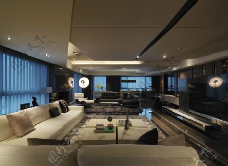 现代时尚客厅素色沙发室内装修效果图