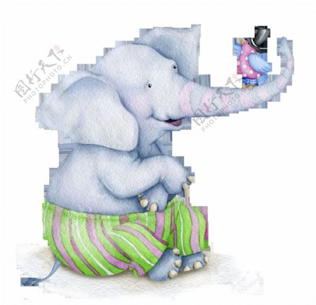 可爱大象卡通水彩透明素材