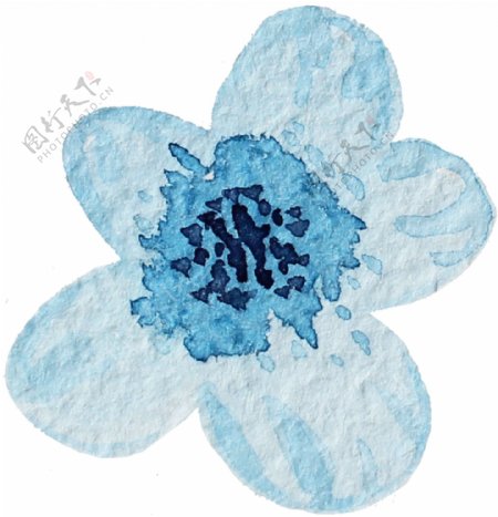 蓝色清新水彩花朵卡通水彩透明素材