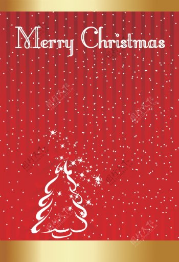 红色勾线圣诞树金色圣诞海报背景素材