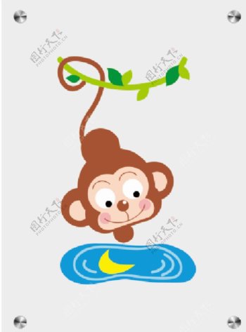 猴子捞月矢量图