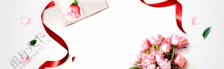 粉色花朵花簇banner背景素材
