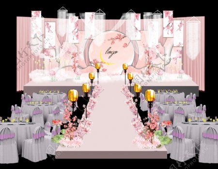 粉色新中式清新婚礼设计效果图