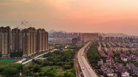 杭州城市景观高空俯拍延时摄影