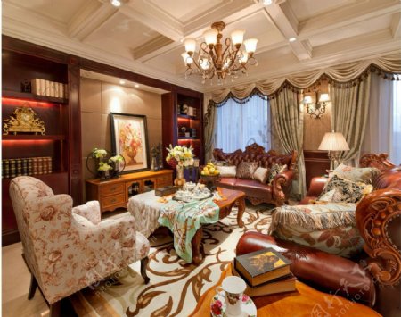 欧式时尚花纹沙发客厅室内装修效果图