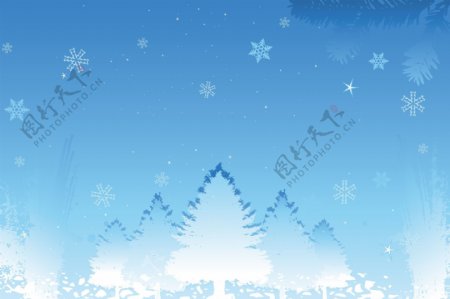 矢量卡通蓝色雪景圣诞节背景素材