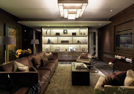 现代奢华客厅暗紫红色沙发室内装修效果图