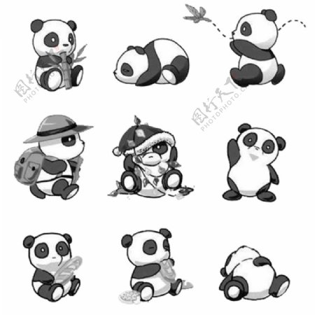 黑白熊猫卡通图案