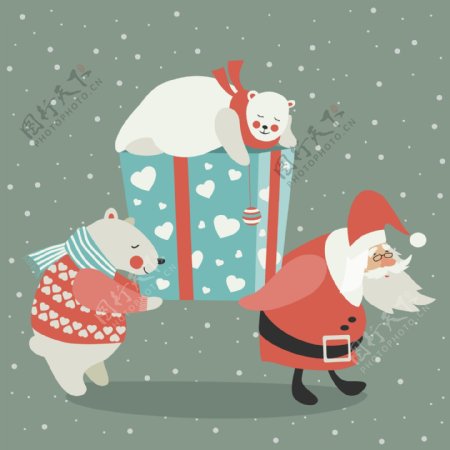 可爱圣诞老人和礼物插画