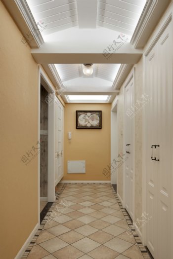 现代温馨客厅走廊格子地板室内装修效果图