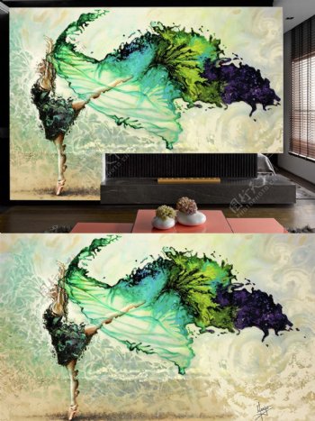 中国风起舞创意现代电视背景墙装饰画
