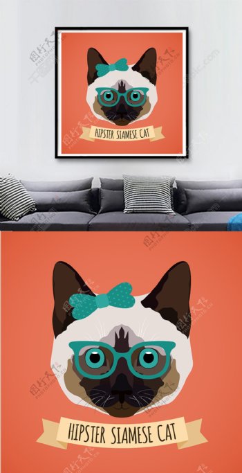 方图卡通猫咪客厅装饰画
