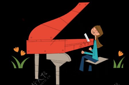 红色卡通儿童钢琴装饰元素
