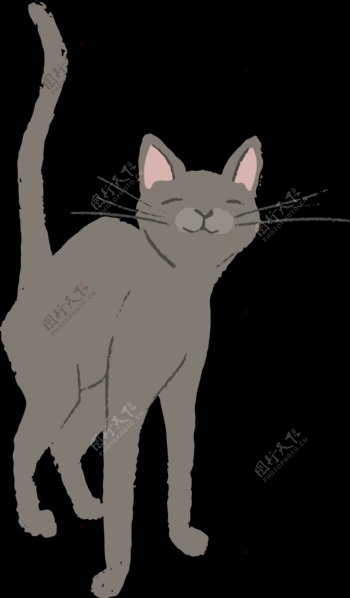手绘怂腰微笑的褐色猫透明猫咪素材