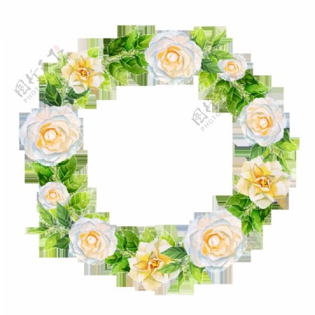 手绘白玫瑰花圈PNG透明素材