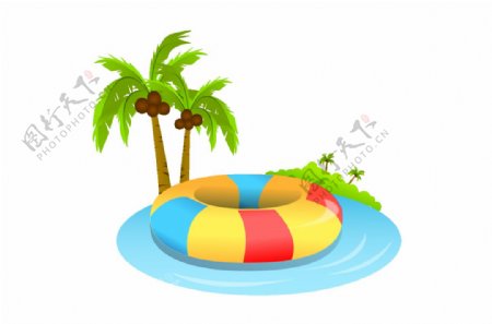 椰子树游泳圈插画png元素
