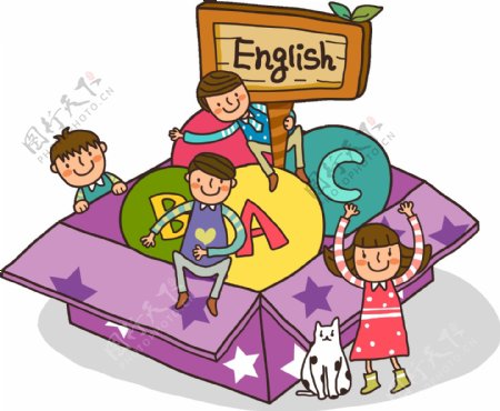 卡通儿童英语png元素