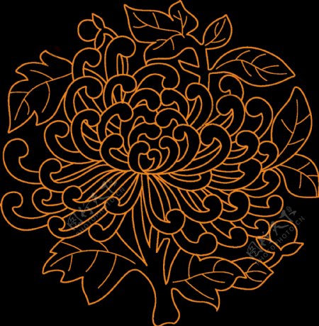 简约橙色线稿手绘菊花装饰元素
