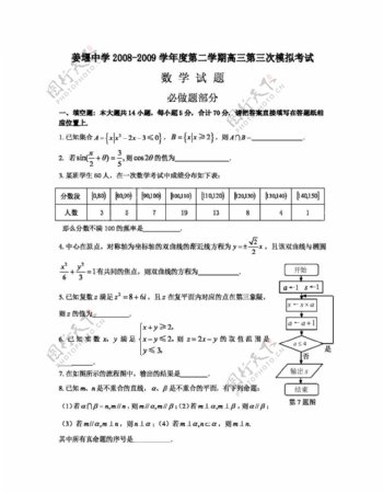 数学苏教版姜堰中学09高三数学第三次模拟考试