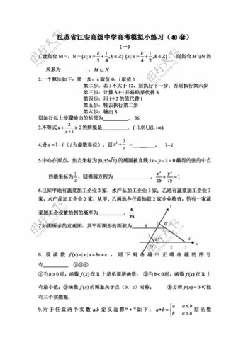 数学苏教版江苏省江安高级中学高考模拟小练习40套