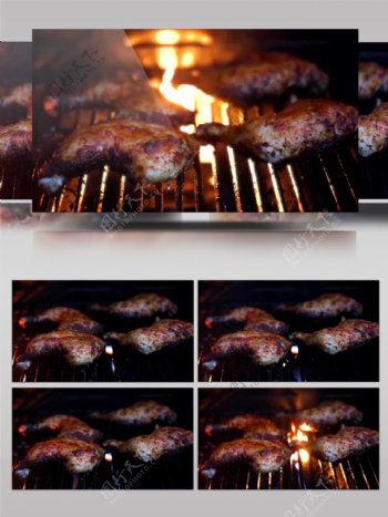 实拍碳火烤鸡腿美食肉食烤肉