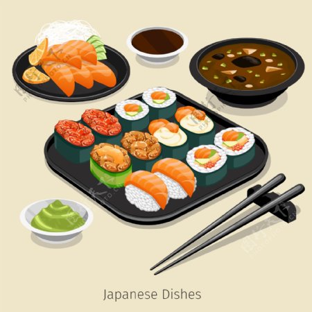 时尚美食的寿司插画