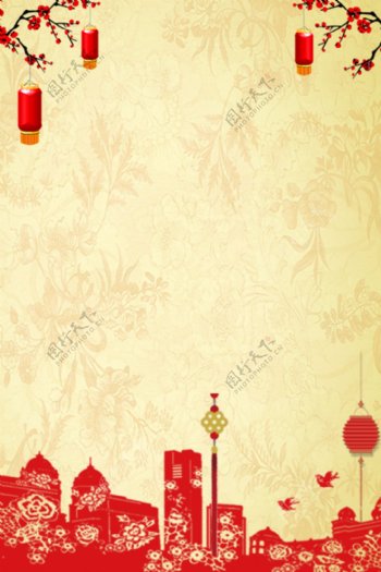 怀旧春节红灯笼背景元素海报