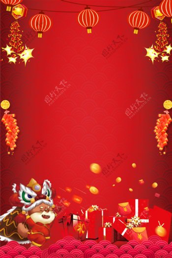红色复古新年喜庆背景