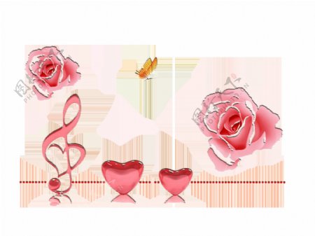 粉色情人节爱心玫瑰花朵元素设计