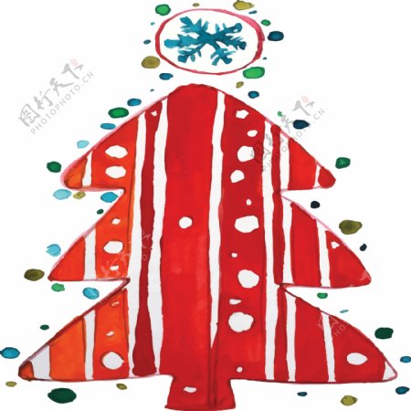 手绘水彩红色圣诞树透明素材卡通