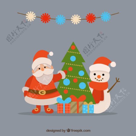 可爱圣诞老人和雪人矢量素材