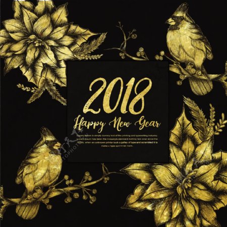 新年2018金背景与花卉素材