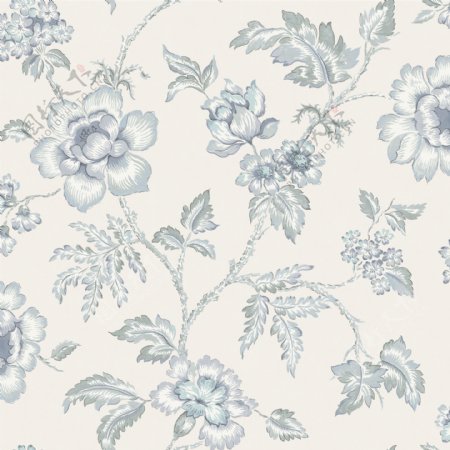 现代简约淡粉色底纹灰蓝色花朵壁纸图案