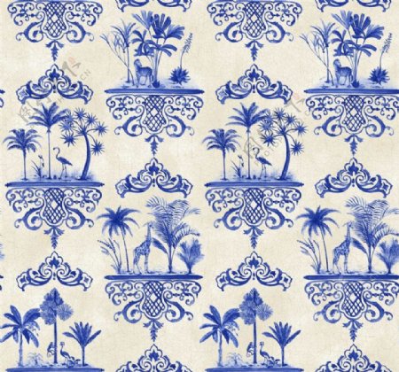 中式雅致蓝色花纹壁纸图案