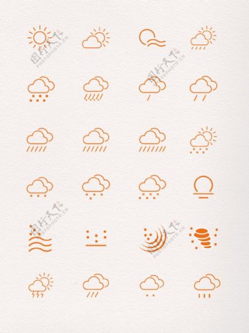 一组橙色天气图标